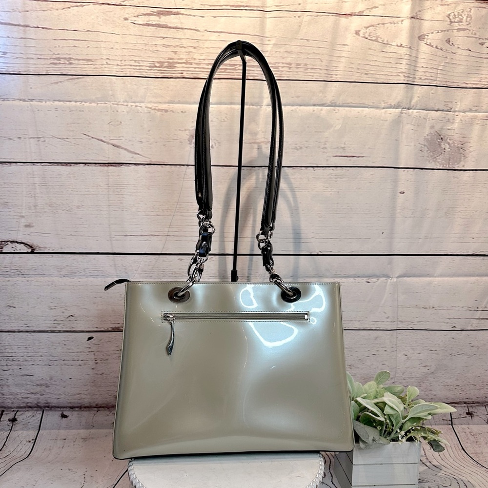 Biejo Classic  Elegant Metallic Taupe and Black Shoulder Tote Bag - Picture 2 of 14